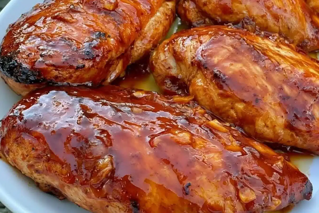Delicious BBQ Baked Chicken Breasts served with a side salad