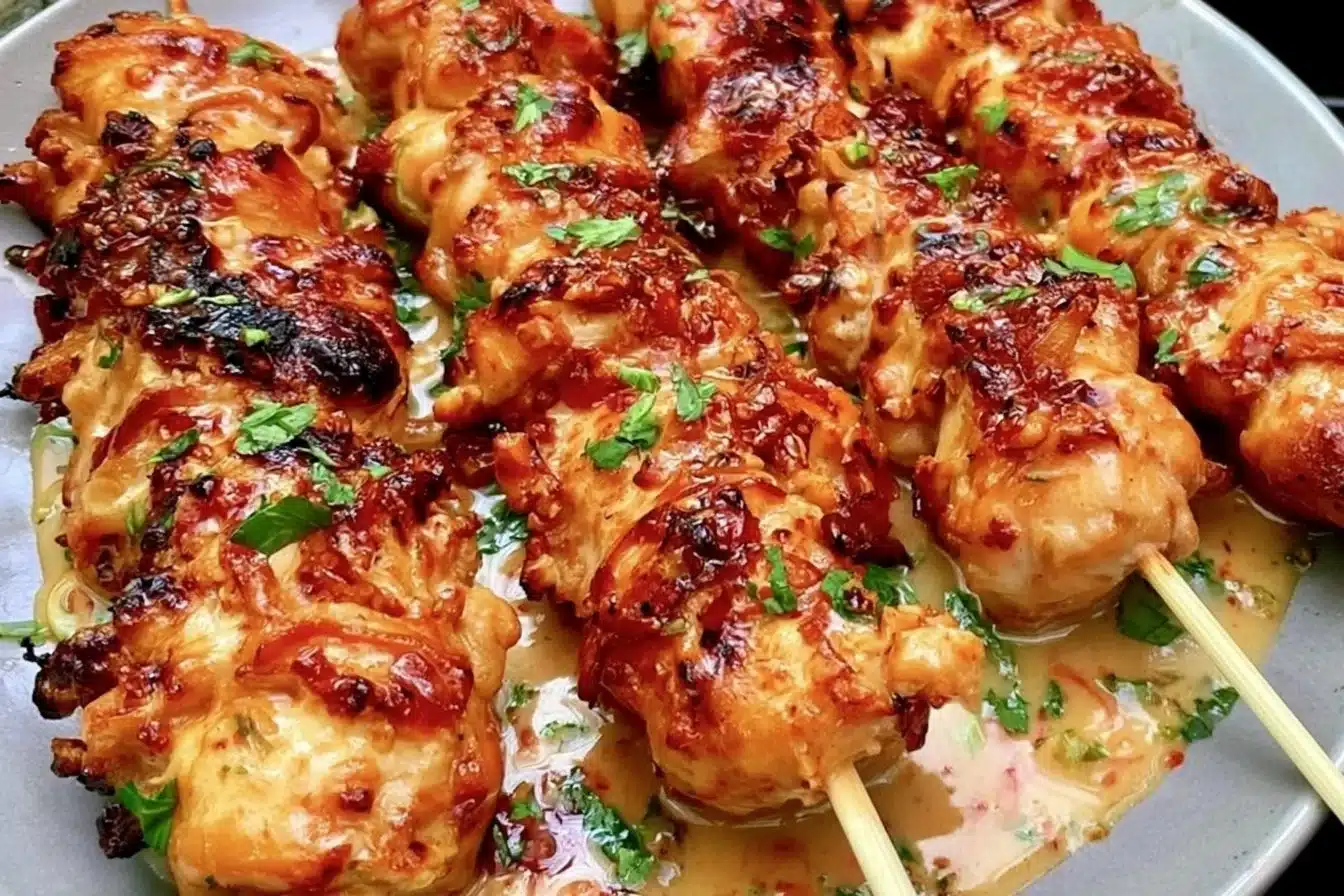 Air fryer Bang Bang Chicken skewers ready to serve in 30 minutes