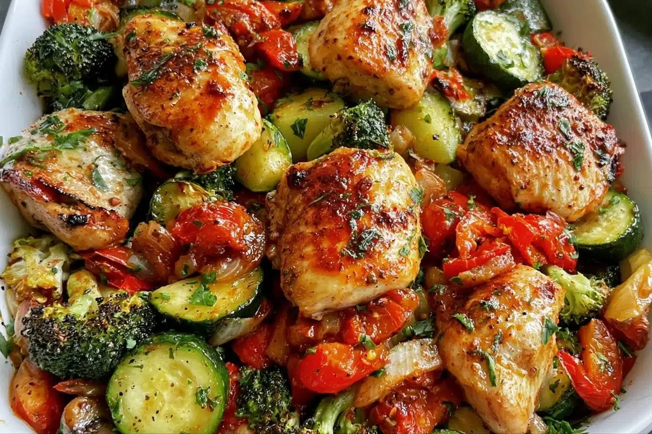 Healthy air fryer chicken with mixed veggies served on a plate