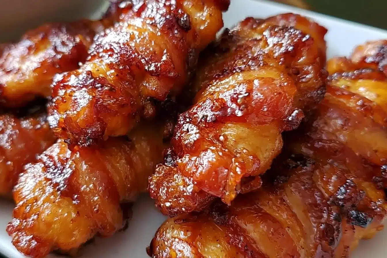 Delicious Bacon Brown Sugar Chicken Tenders on a plate.