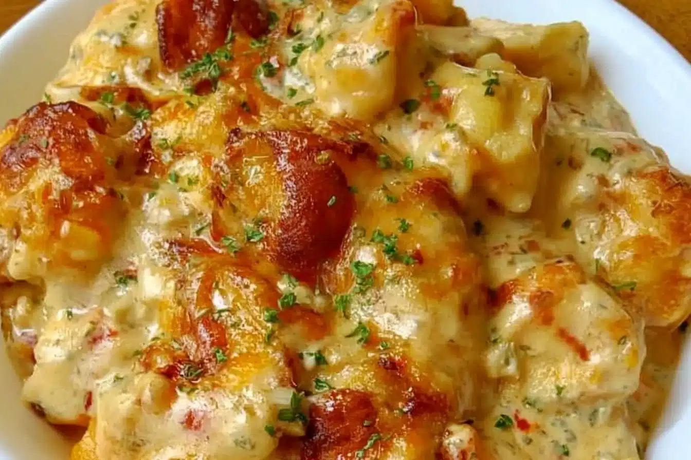 Buffalo Chicken Skillet Casserole in a pan, easy 30-minute dinner recipe