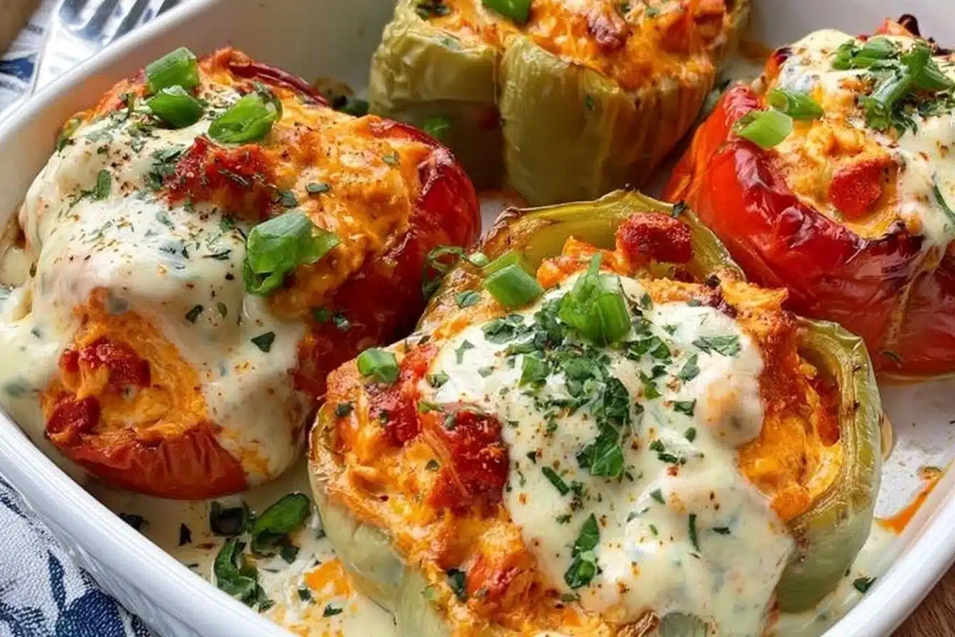 Buffalo Chicken Stuffed Peppers - Easy, Dairy-Free, Low Carb Recipe