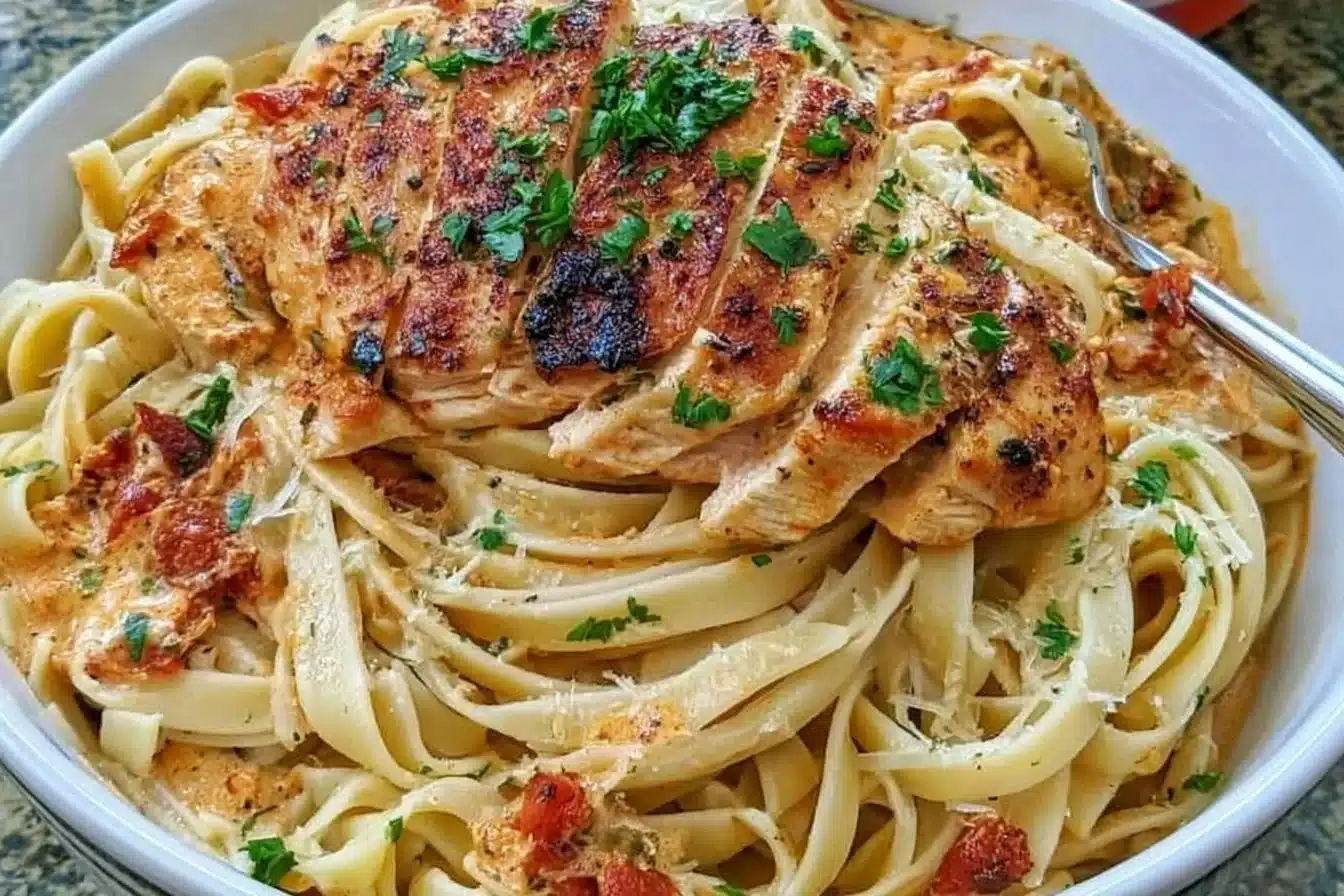 Delicious Cajun Chicken Pasta with creamy sauce and colorful vegetables