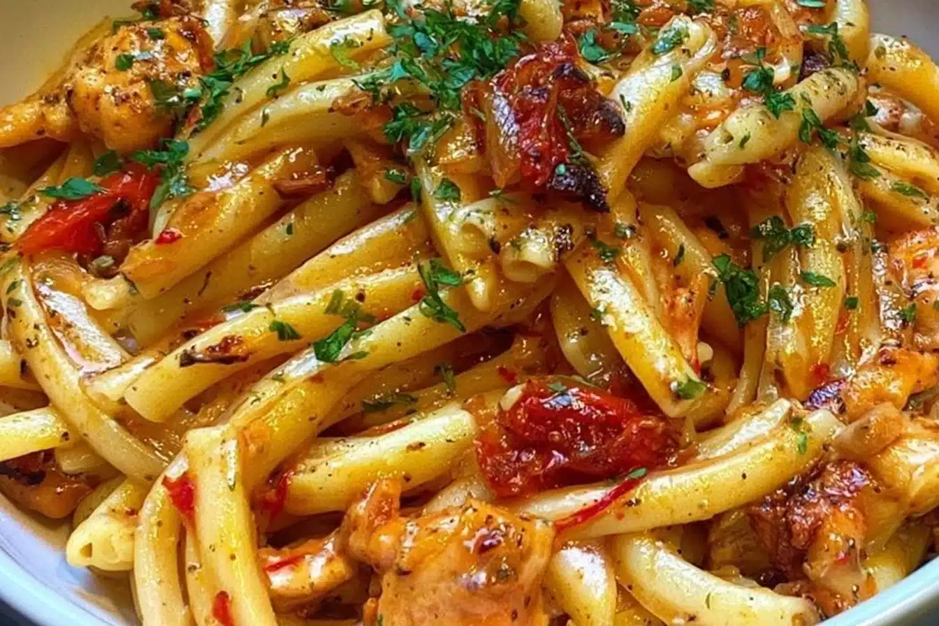 Delicious Cowboy Butter Chicken Pasta served in a bowl