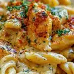 Creamy Cajun chicken pasta in a bowl garnished with parsley.