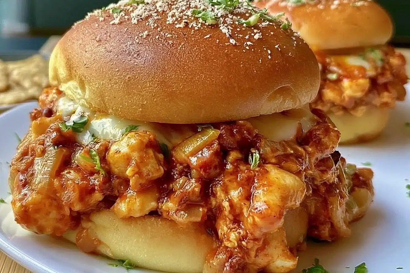 Delicious Cajun Chicken Sloppy Joes served on a bun with toppings