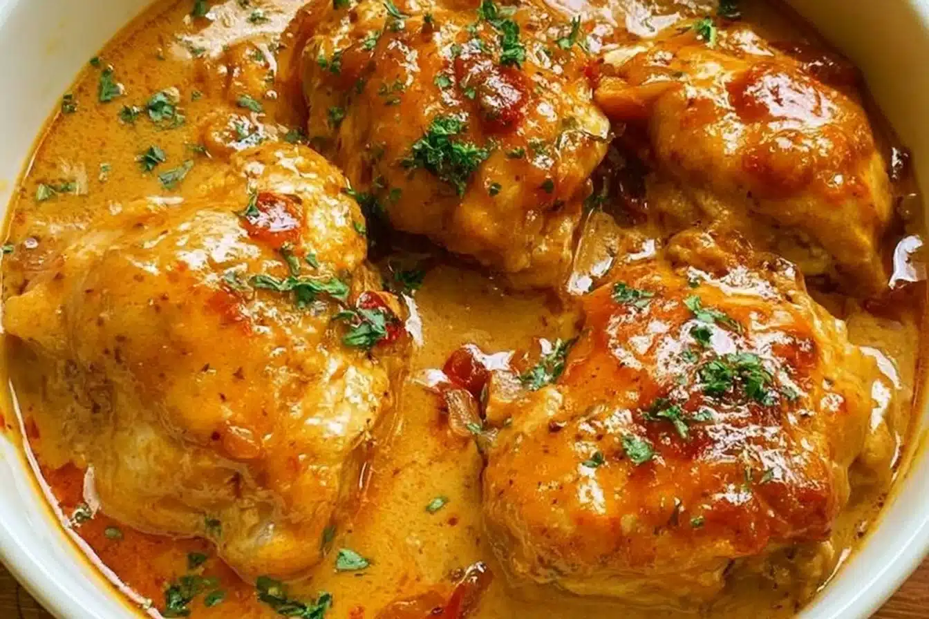 Delicious Southern Smothered Chicken served with gravy and sides.