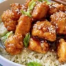 Healthy sesame chicken dish served with vegetables on a plate