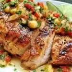 Delicious Fiesta Lime Chicken served with lime wedges on a plate.