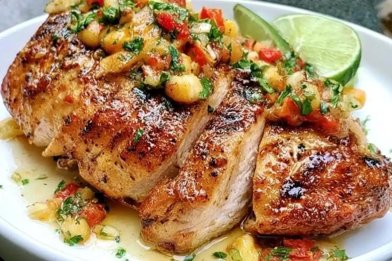 Delicious Fiesta Lime Chicken served with lime wedges on a plate.