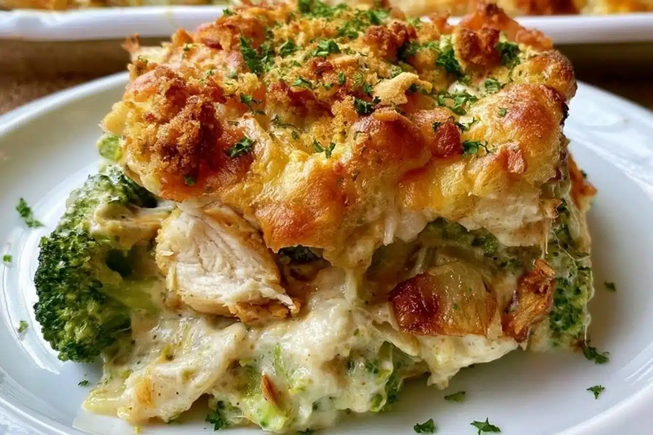 Healthy low carb chicken and broccoli casserole dish