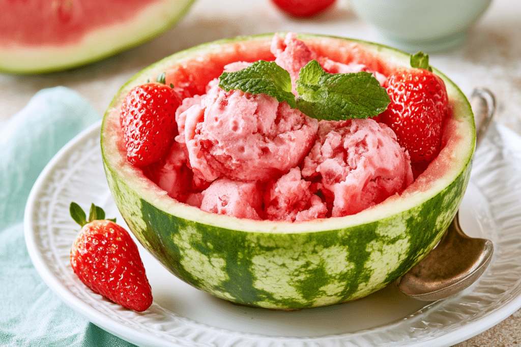 Homemade Watermelon Ice Cream in a Watermelon Shell Recipe