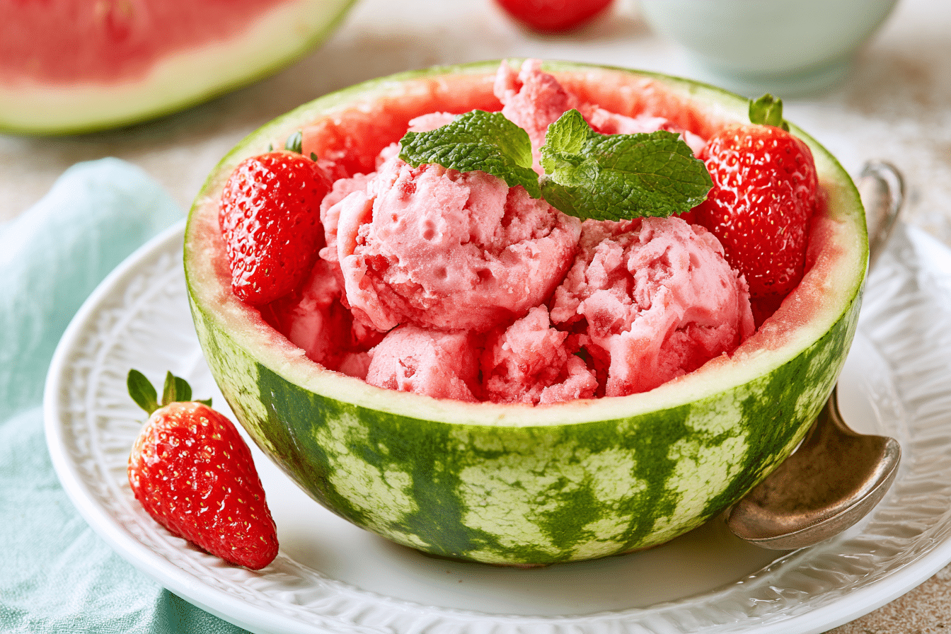 Homemade Watermelon Ice Cream in a Watermelon Shell Recipe