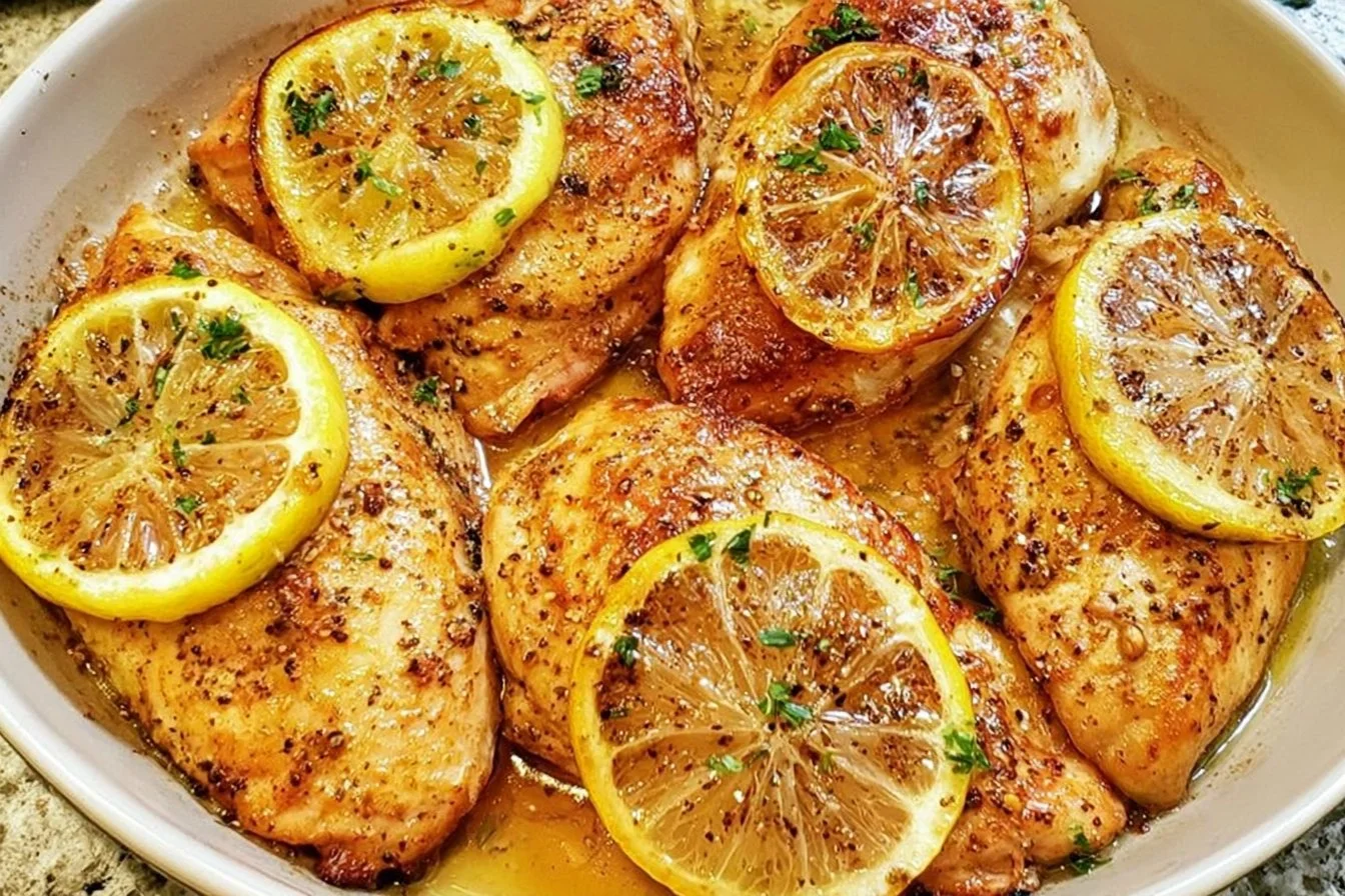 Plate of lemon pepper chicken served with vegetables ready for a quick weeknight dinner