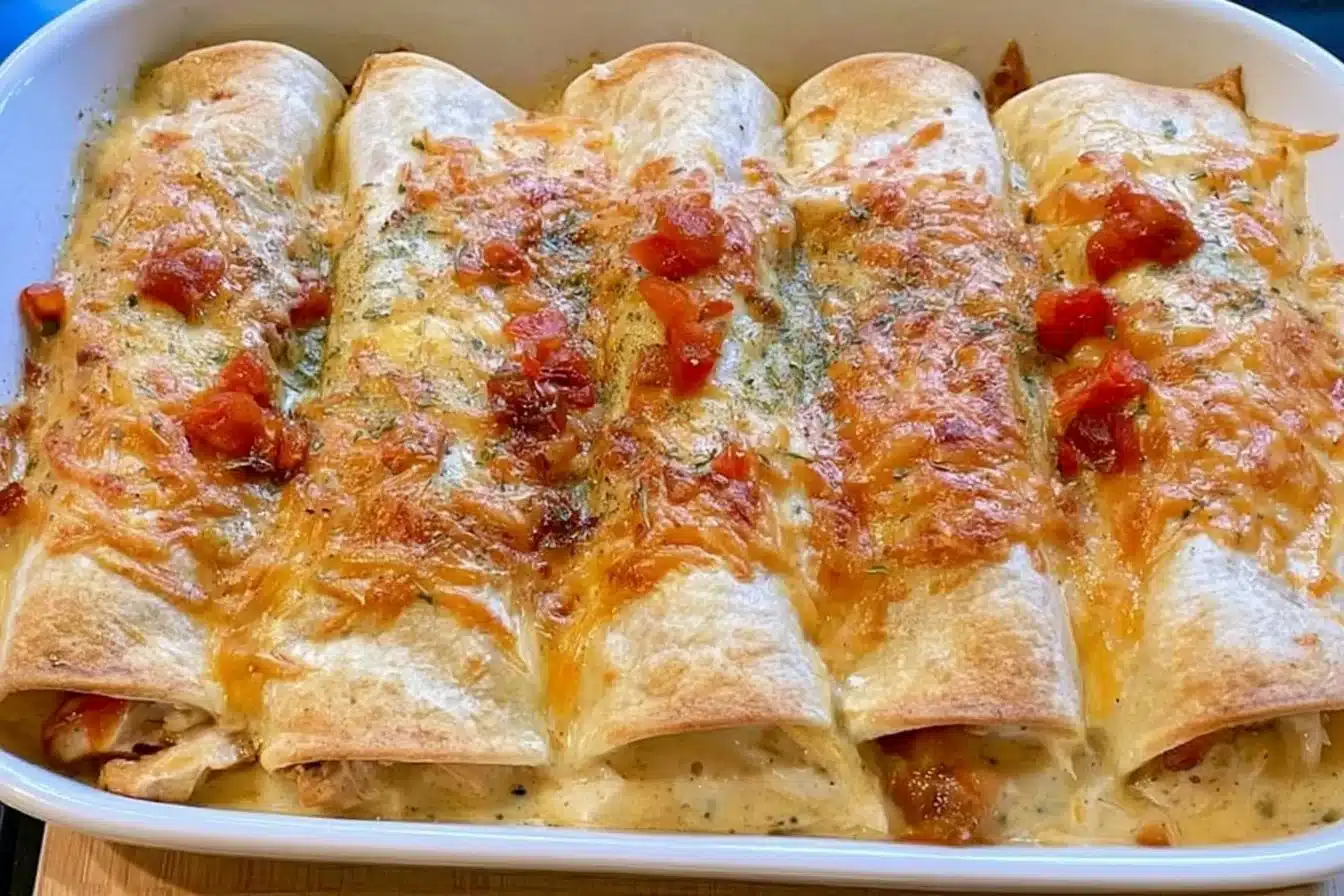 Low carb white chicken enchiladas served on a plate with toppings
