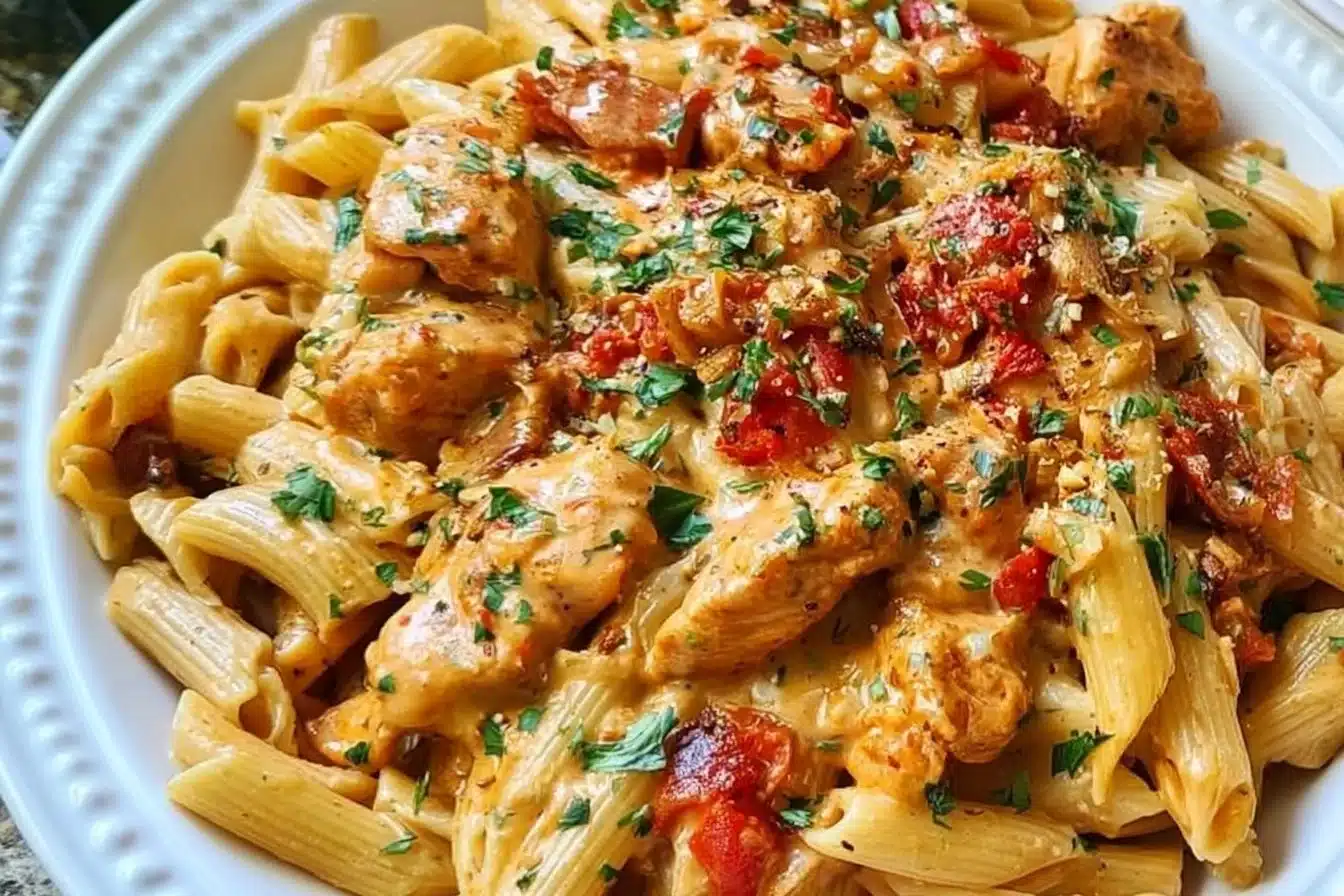 One pot Marry Me Chicken Pasta dish ready for a busy weeknight dinner