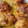Skillet Bang Bang Chicken Thighs served with vegetables and sauce