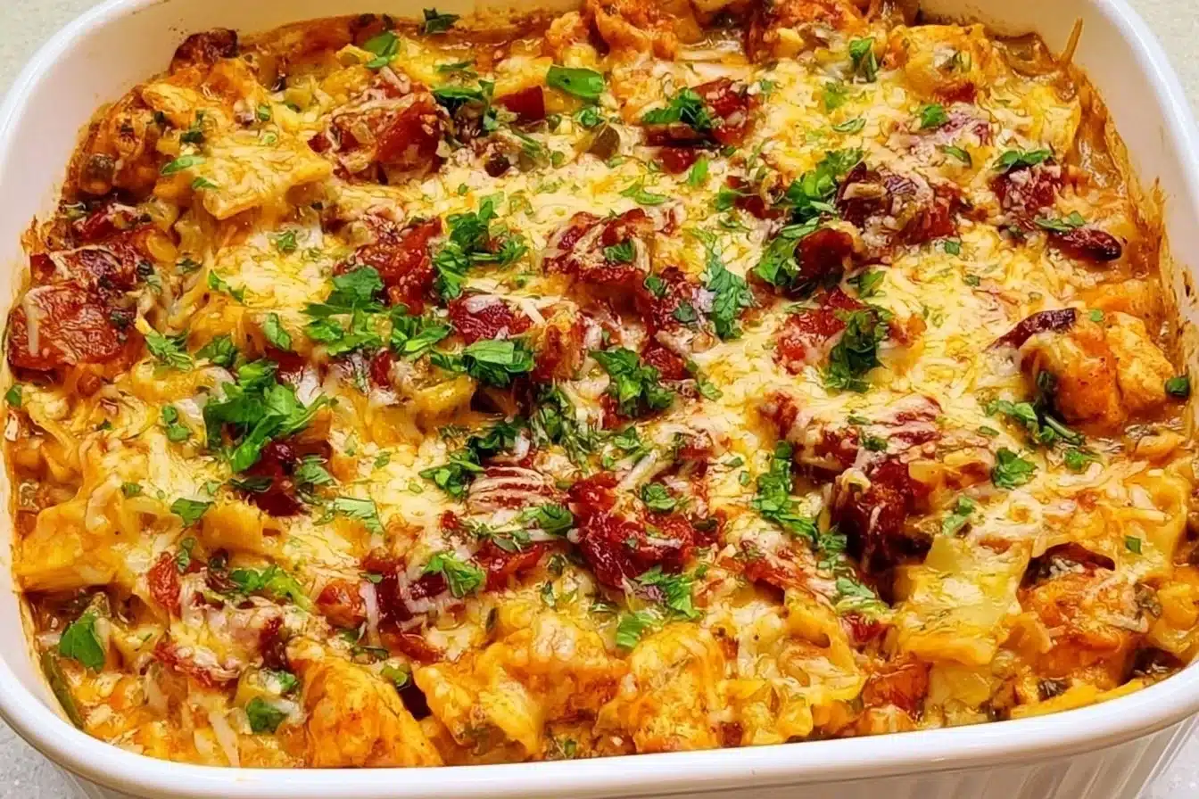 Savory Southwest Chicken Casserole with peppers and cheese