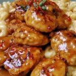 Sweet and Spicy Honey Pepper Chicken with Creamy Macaroni Cheese dish