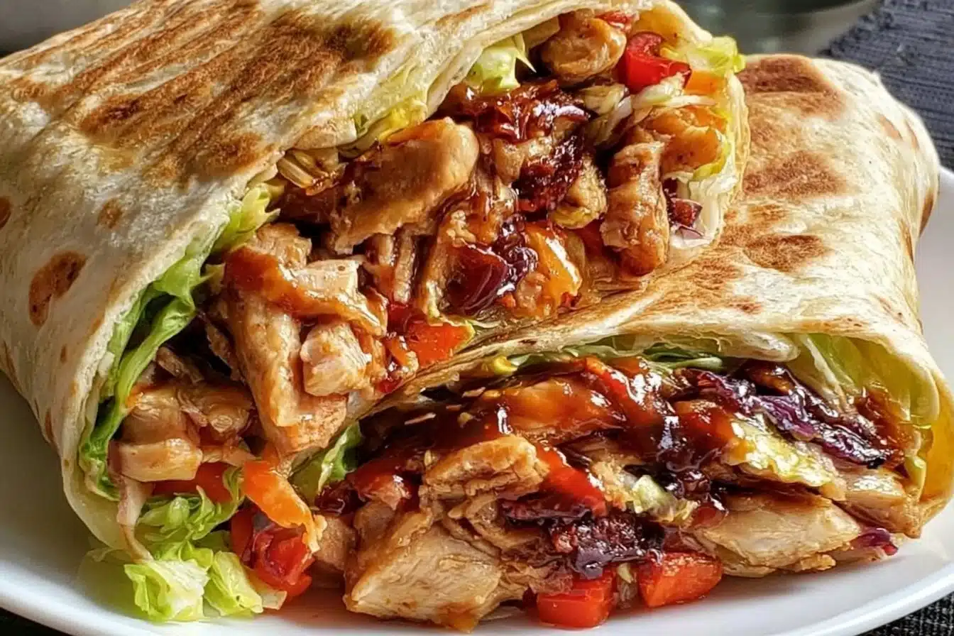Teriyaki chicken wrap with fresh vegetables and sauce ready in 30 minutes.