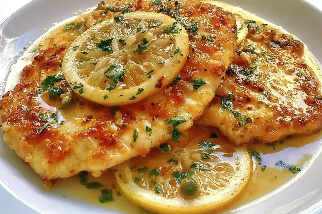 Delicious Chicken Piccata with Lemon Sauce served on a white plate