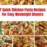 A bowl of quick chicken pasta garnished with herbs for easy weeknight meals.