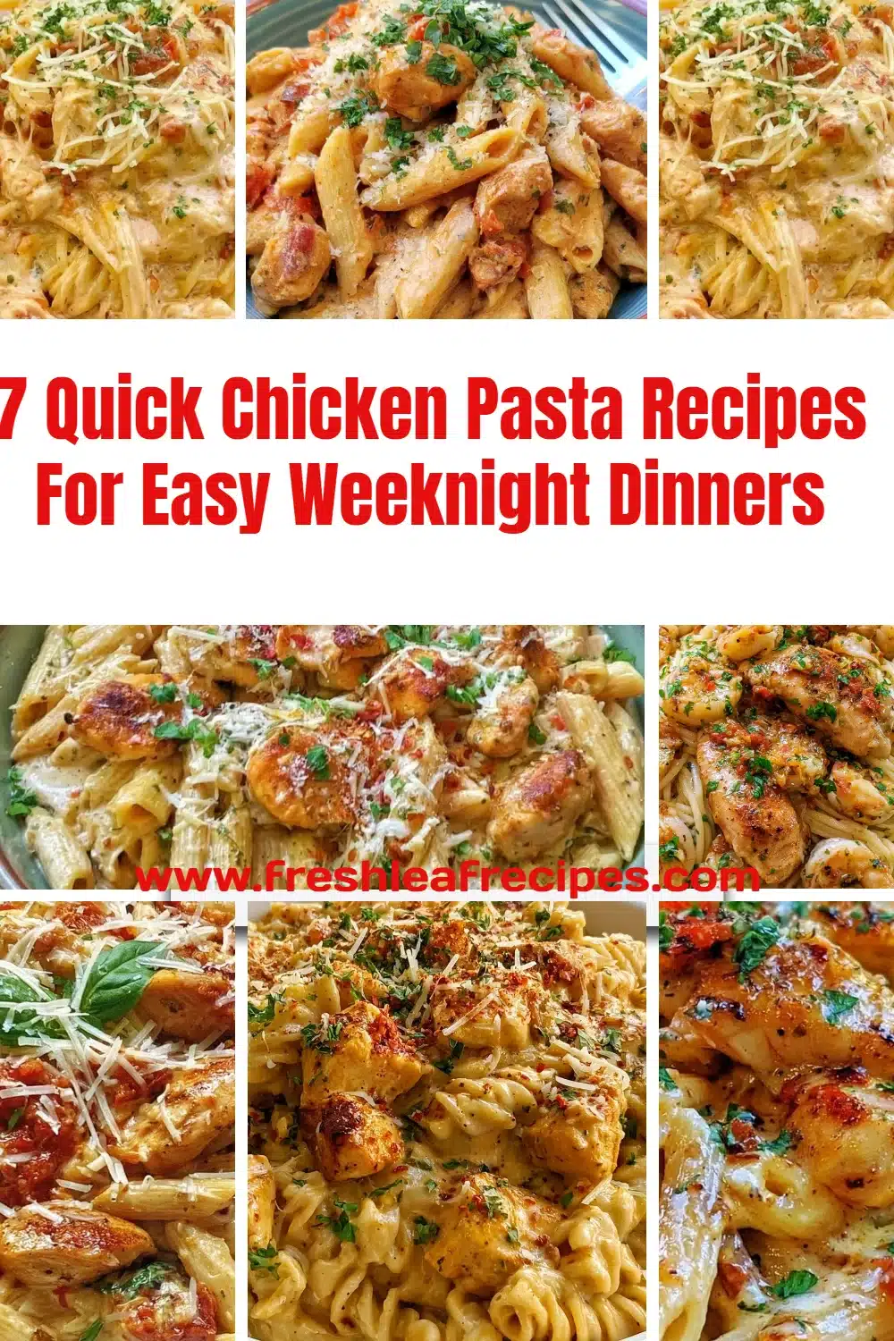 A bowl of quick chicken pasta garnished with herbs for easy weeknight meals.