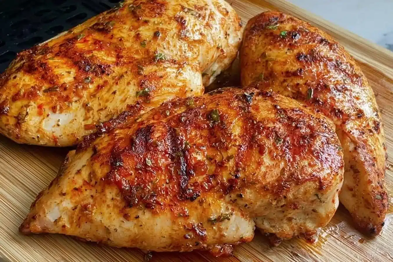 Air fryer chicken breast recipe with no breading, healthy and delicious meal idea
