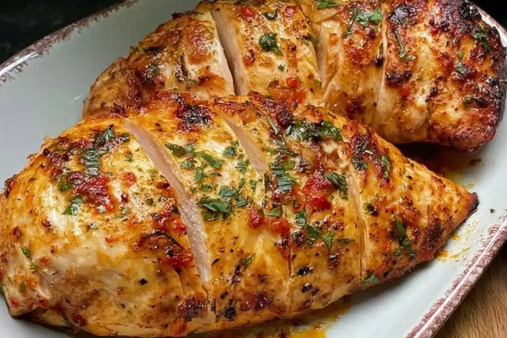Healthy air fryer chicken breast recipe without breading, cooked to perfection