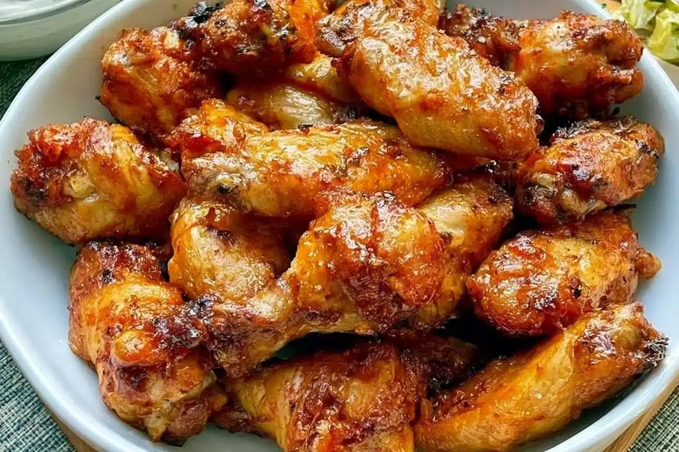 Crispy air fryer chicken wings served with dipping sauce