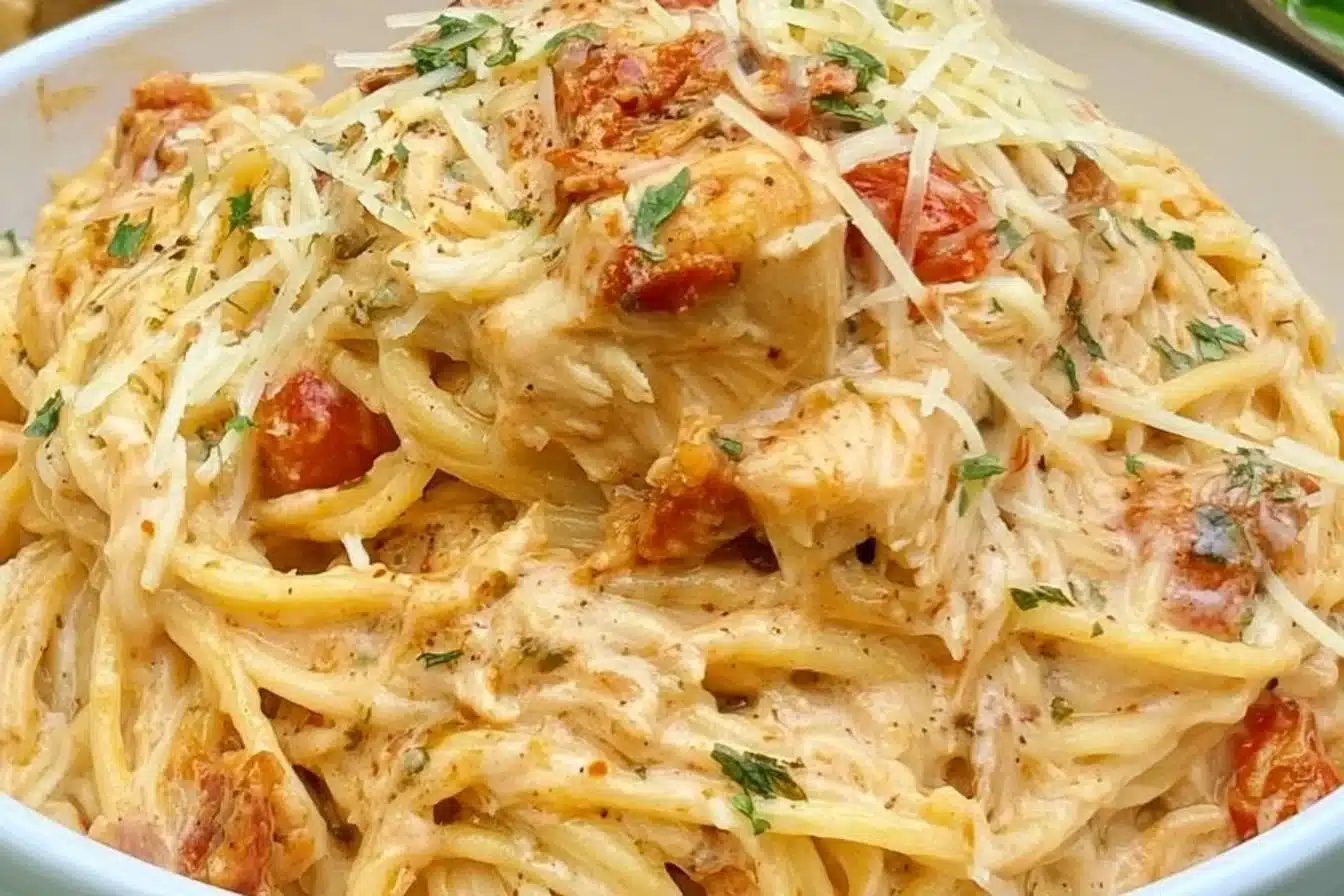 Delicious Chicken Spaghetti with Rotel served in a bowl for a quick one-pot dinner.