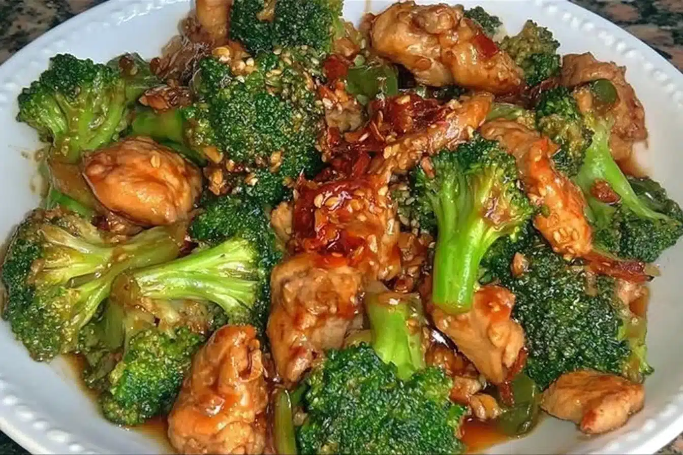 Delicious Chinese chicken and broccoli dish on a plate