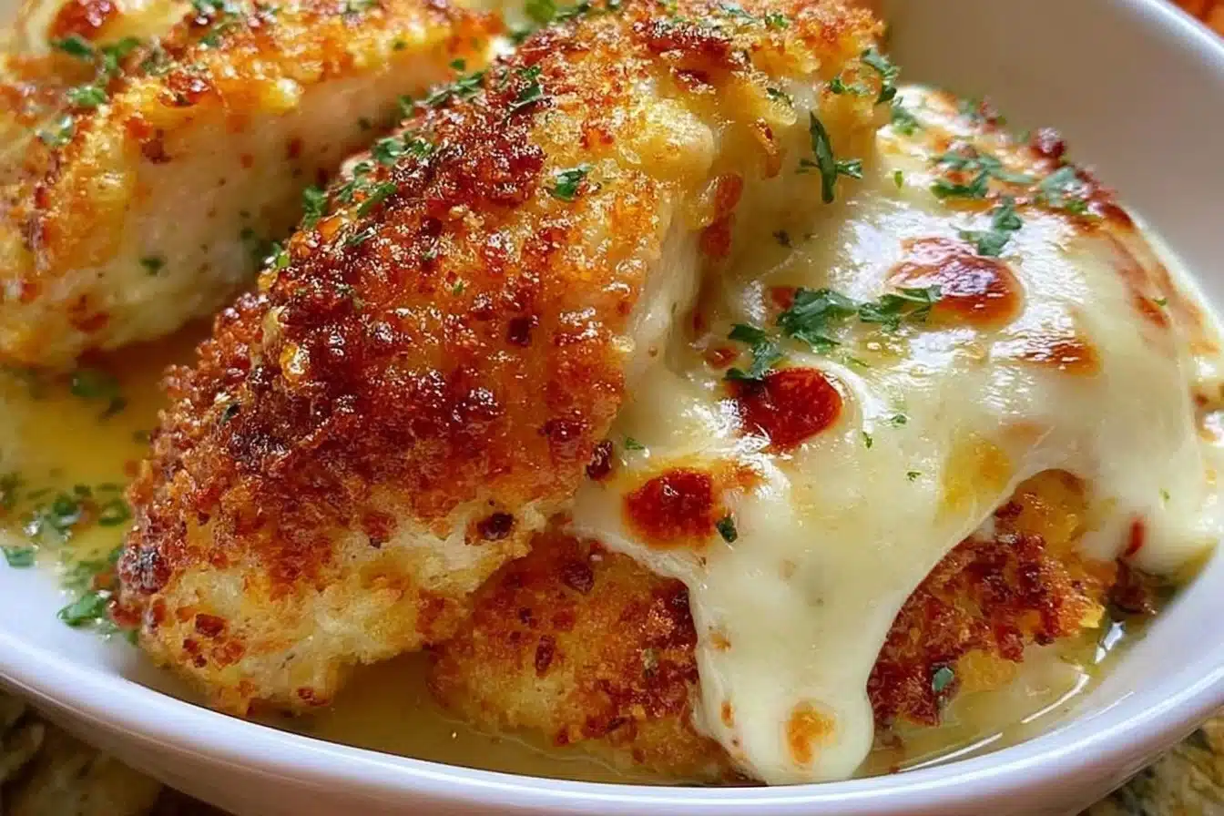 Deliciously crispy Parmesan Crusted Chicken served with sides