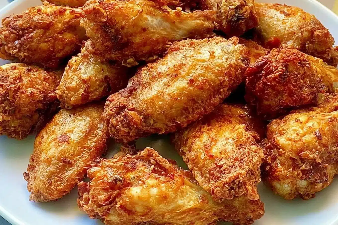 Crispy air fryer chicken wings garnished with herbs
