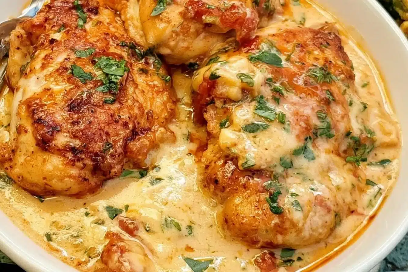 A delicious plate of Easy Marry Me Chicken garnished with herbs