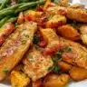 Healthy chicken and sweet potato recipe on a plate