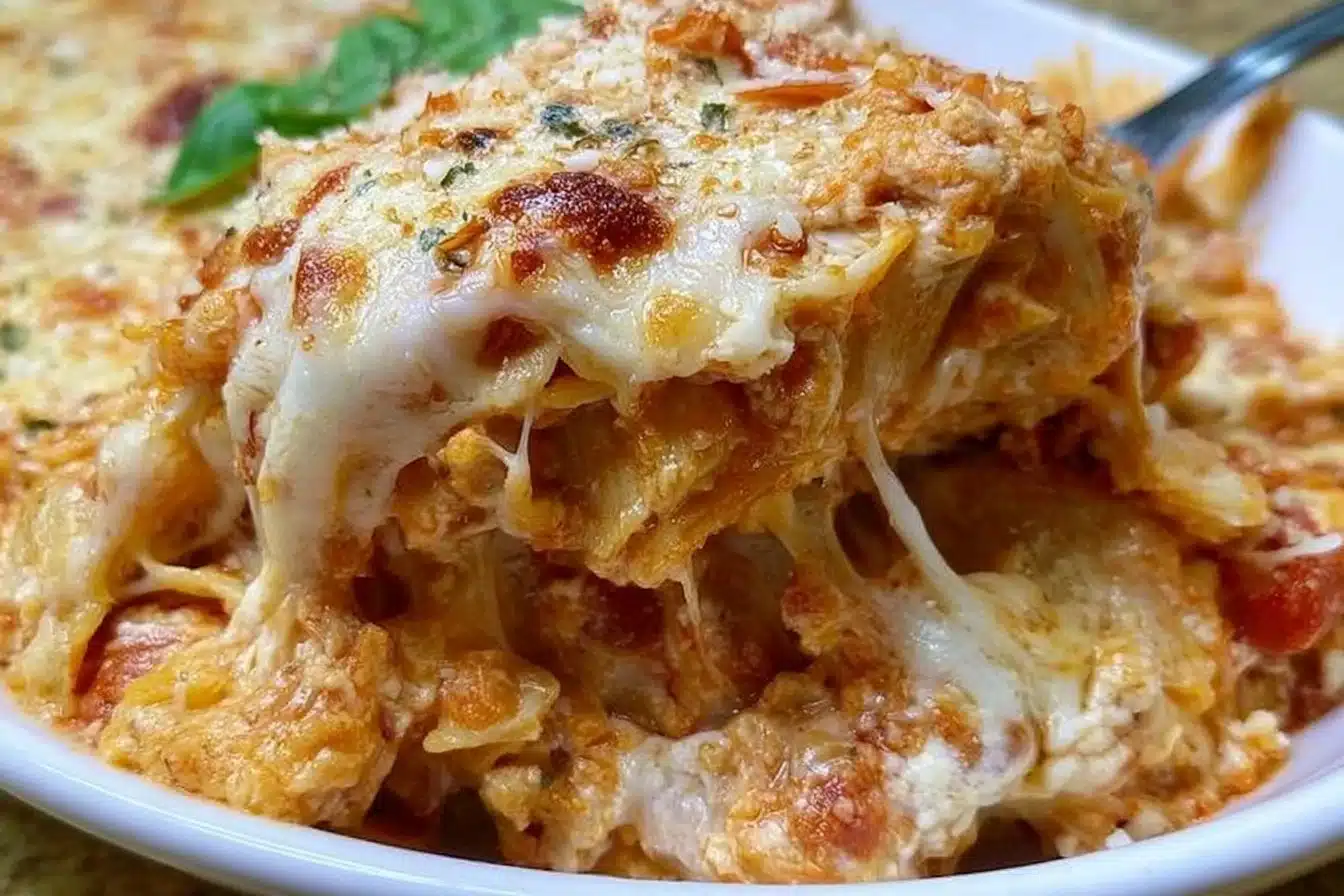 Delicious Keto Chicken Parmesan Casserole with cheese and herbs