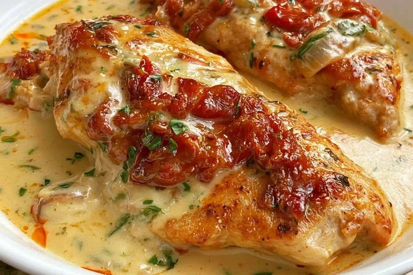 Keto Marry Me Chicken recipe with creamy sauce and herbs