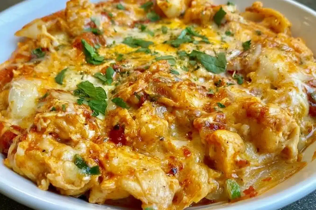 One Pot Keto Low Carb Chicken Enchilada Skillet made with tender chicken and keto-friendly ingredients.