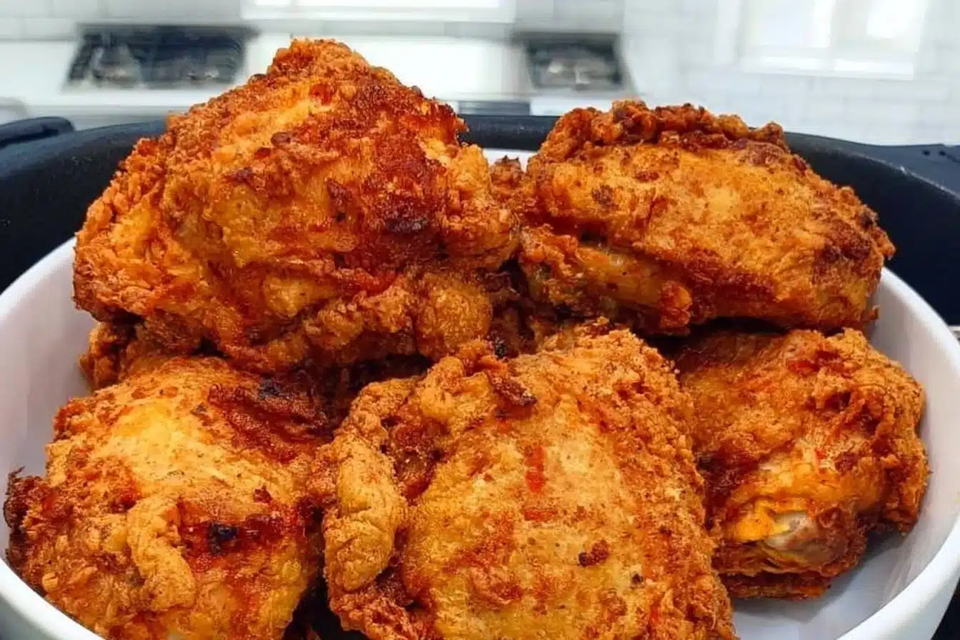 Air fryer fried chicken served on a plate with sides, ideal for a weeknight dinner.