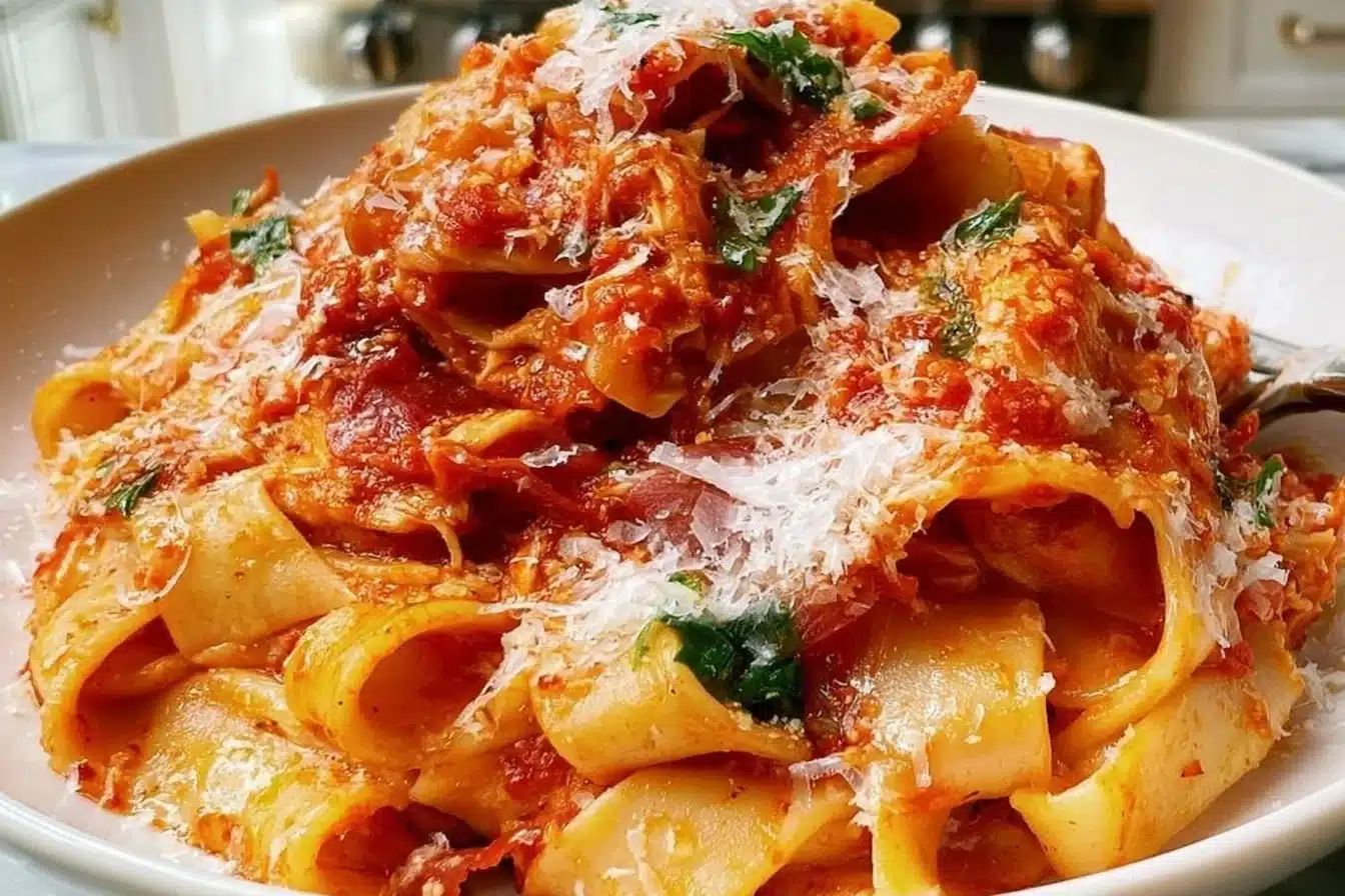 Delicious Chicken Arrabiata Pasta served in a bowl, garnished for a quick dinner.