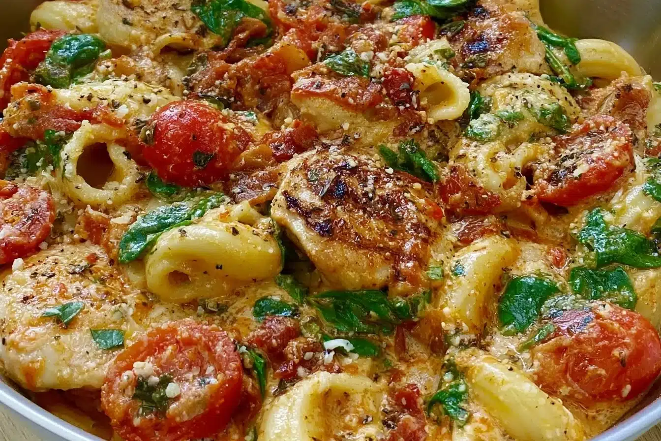 Creamy Italian chicken pasta with bacon, perfect for an easy dinner.