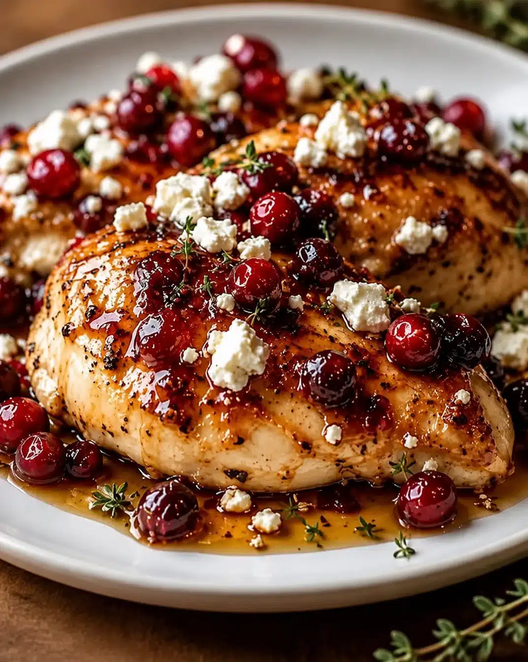 Honey Cranberry Chicken bake with feta cheese in a Mediterranean diet recipe
