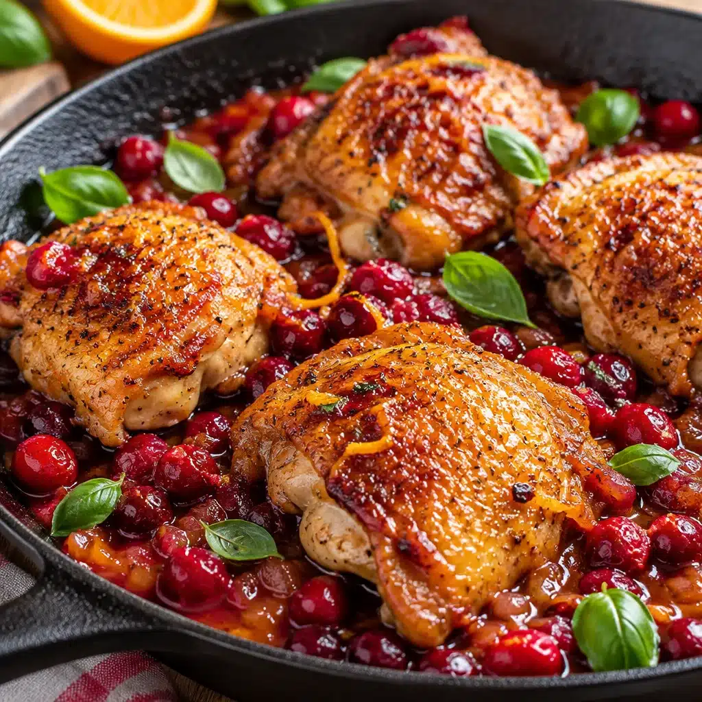 Cranberry Orange Glazed Chicken served with herbs and orange slices