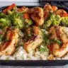 Healthy one pot chicken and rice meal prep in a skillet